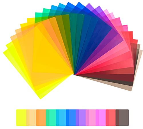 IHOUONE 22 Stück Farbfolien Gel Farbfilter Folie, Transparent Farbfilterfolie Farbkorrektur Farbfilter, Folie für Lampe Scheinwerfer Foto Studio Strobe LED, 29.7 * 21cm