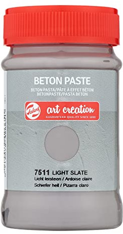 Talens Art Creation Beton Paste Jar 100 ml - Light Slate 7511 - Opaque Rough Concrete Look - Indoor Use - Applies on Cardboard Wood Stone Glass - Easy Application with Palette Knife Brush or Sponge