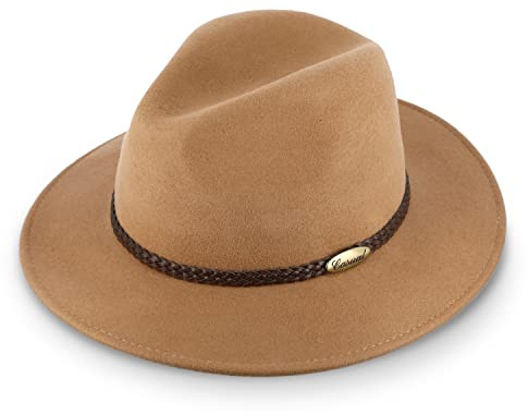 fiebig Casual Traveler ullfilthatt | Crushable & vattentät rullhatt med flätat läderbandsset, Beige, 58 cm