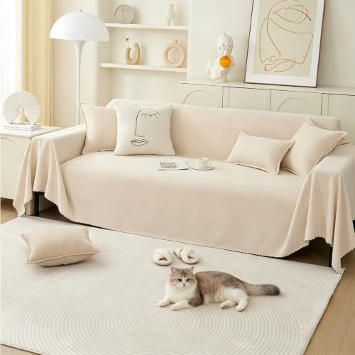 PETCUTE Sofa Überwurfdecke für Sofa,Vielseitige Doppelseitig Decke für Sofa Sitzfläche,Super Weiche und Kuschelige Decke für Couch,Dekorative Stuhl Wandteppich Tagesdecke,Beige,180 * 420cm