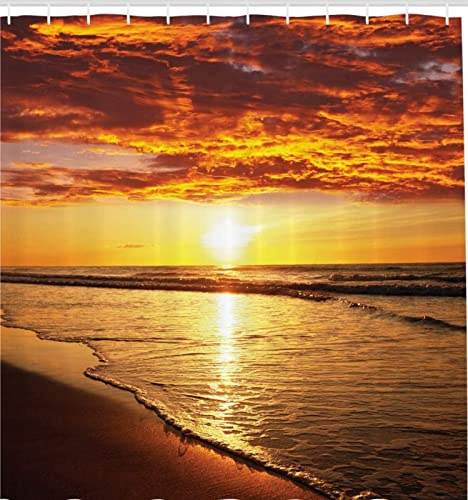 3D Duschvorhang 180x200 Sonnenuntergang Landschaft Duschvorhänge Antischimmel Wasserdicht Badevorhang Sonnenuntergang Landschaft Duschrollo für Badewanne Dusche Shower Curtains, 12 Duschvorhang Ringe