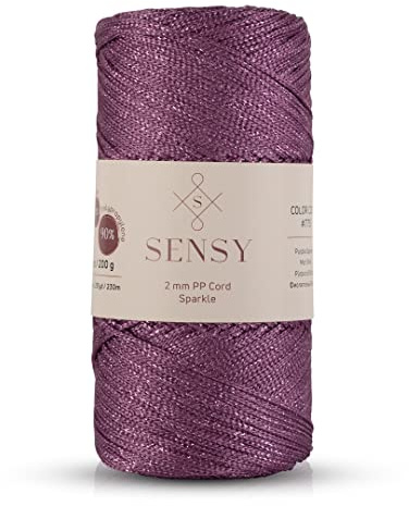 S Sensy - Violett Sparkle 2MM PP Makramee-Kordel, 200g, 230m