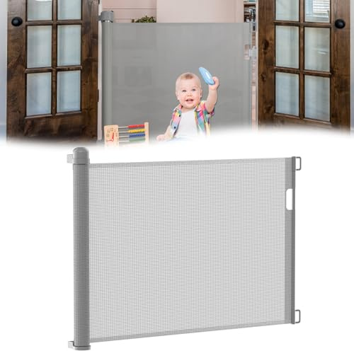 JOIEYOU Griglia di protezione per scale, porta retrattile, estensibile da 0 a 180 cm, con doppia serratura, per bambini e cani, per interni ed esterni (180 cm, grigio), grigio, 180 cm