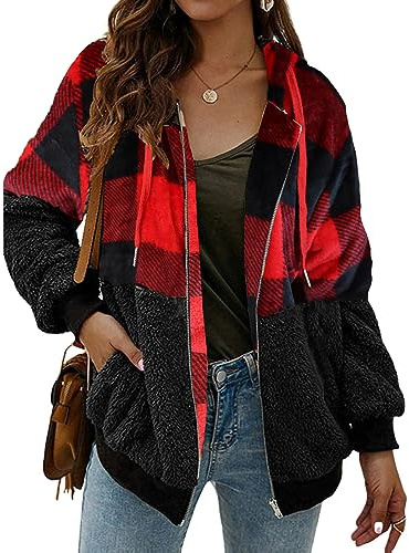 ABINGOO Veste Femme en Fausse Fourrure Pull Polaire Chaude Souple Mode Hiver Zippée Peluche Sweat Femme Casual Ample(Z-Rouge,S)