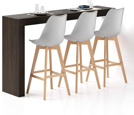 MOBILI FIVER, Península Evolution 180x40, Nogal Americano, Mesa Auxiliar de Cocina para 3 Personas, Made In Italy