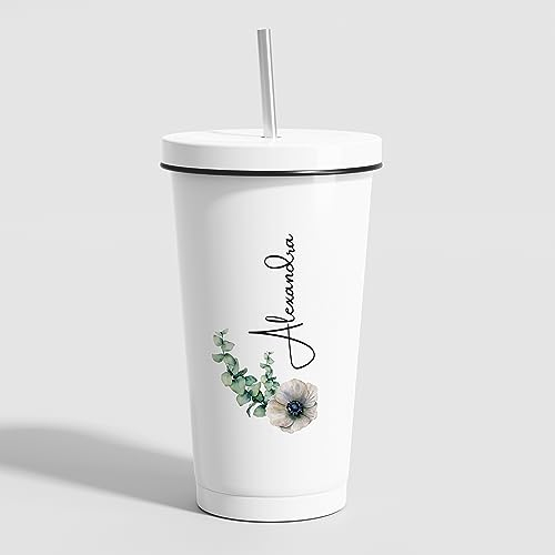GRAZDesign Trinkbecher mit Deckel und Strohhalm mit Name personalisiert, Thermo Becher Gläser aus Edelstahl 550ml, Thermobecher für Eiskaffee, Cocktails, Smooth