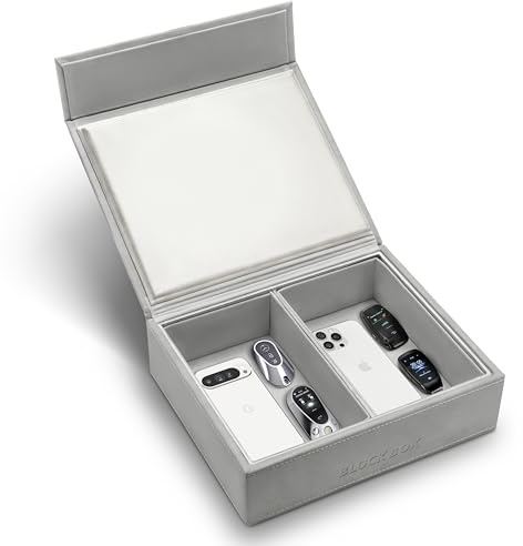 Block Box Block BOX's Faraday-Box für Autoschlüssel | Großes Doppelfach 23,3 x 19,5 x 7 cm | Diebstahlsicherer RFID-Schutz verhindert das Klonen von kabellosen Schlüsselanhängern | Schlüsselschutz-SI