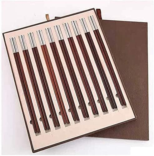 bacchette sushi bacchette cinesi bacchette Bacchette riutilizzabili antiscivolo, lavabili in lavastoviglie, mogano, acciaio inossidabile, set da 10 paia, argento opaco