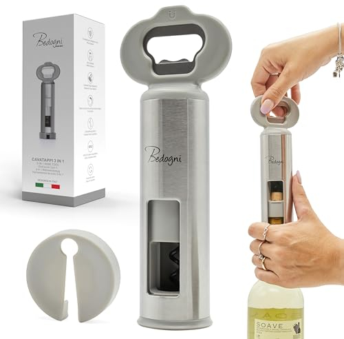 Bedogni Reggio Emilia Cavatappi Apribottiglie Vino e Birra con Stappa Bottiglie Magnetico e Taglia Capsule - Regalo donna - Regalo uomo