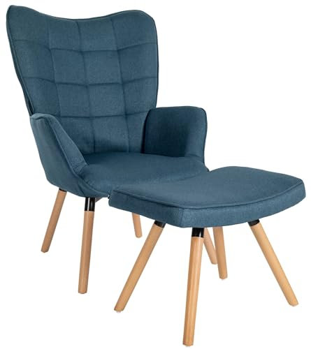 CLP Relaxsessel Garding Mit Fußhocker I Polstersessel Fußschemel I Stoff-Bezug, Farbe:blau