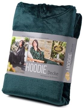 Gözze - Hoodie-Decke mit Kapuze, Strickbündchen am Ärmel und seitlichen Schlupftaschen, 100% Polyester (Mikrofaser), Universalgröße - Dunkelgrün