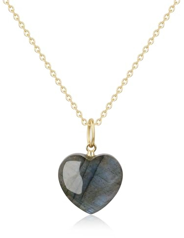 COAI Geschenkideen 925 Sterling Silber Damen Goldkette mit Naturstein Herz Anhänger Halskette