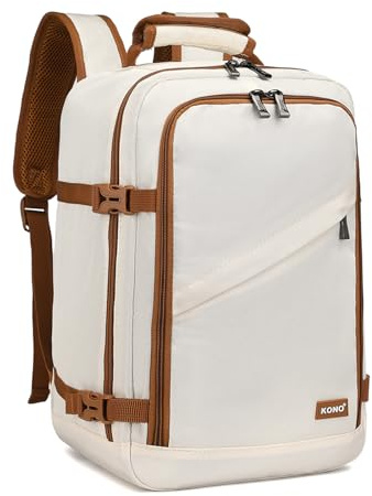 Kono Kabinentasche 40 x 20 x 25 cm für Ryanair Untersitz Reise Handgepäckrucksack Kabinengröße 20L, Beige/Braun | Leichter 20-Liter-Kabinenrucksack mit vielen Fächern, passend für den Platz unter dem Vordersitz