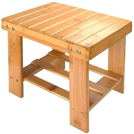 Wooden Step Stool Smart Utility Kids Adults Shower Stool Foot Rest Bench Baby Foot step Sturdy Strong Safe Toddlers Training Classroom Household Bedroom Toilet Bathroom Kitchen Natural