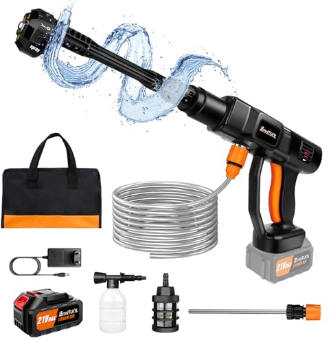 Hidrolimpiadora MAX 45Bar Caudal 270l/h Kit de Hidrolimpiadora sin Cable con Batería 3.0Ah Bolsa de Transporte Boquilla Manguera 5m para Limpieza de Patio y Lavado de Coche