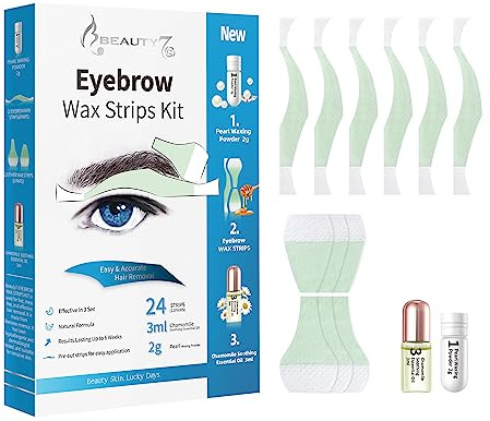 Bande de Cire Froide Homme 24 Bandes Dépilation Sourcils Formes Prédécoupées Avec Poudre de Perle 2g et Huiles Essentielles Apaisantes 3g Pour Peaux Normals