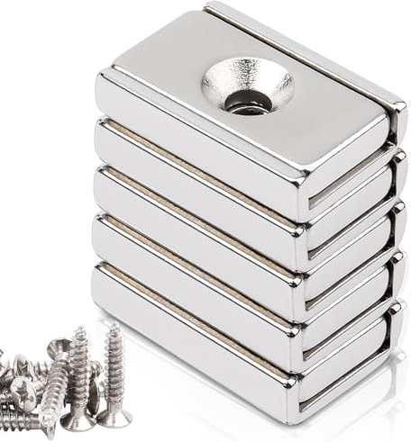 Magneti rettangolari al neodimio 20x13,5x5 mm, con foro, 5 pezzi, magneti extra forti per avvitare, magnete porta cucina bagno ufficio