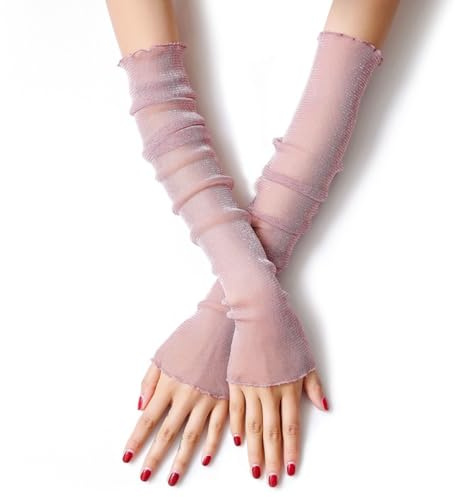 Women's Long Ultra-thin Lace Arm Sleeves Cooling Mesh Tulle Sunscreen Fingerless Arm Sleeves Breathable Leg Covers for Outdoor