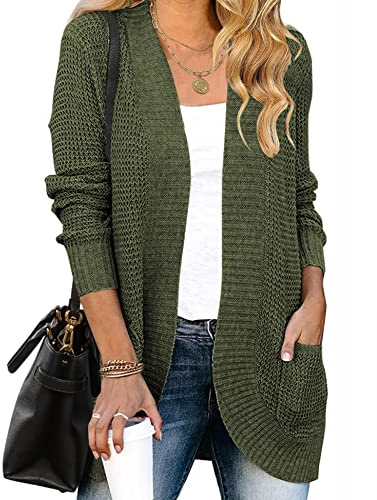 HANERDUN Cardigan Donna Lungo Elegante Maglia Manica Lunga Tinta Unita Cappotto Lavorato a Maglia con Tasche