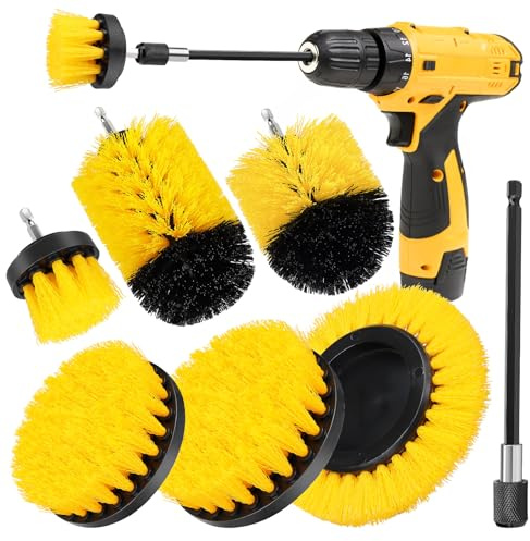 Lytool 7pcs Drill Brush Attachment Set, 1/4 Cleaning Brushes Set | Drill Brush Power Scrubber Attachment Kit for Car, Kitchen, Bathroom , Floor, Tile