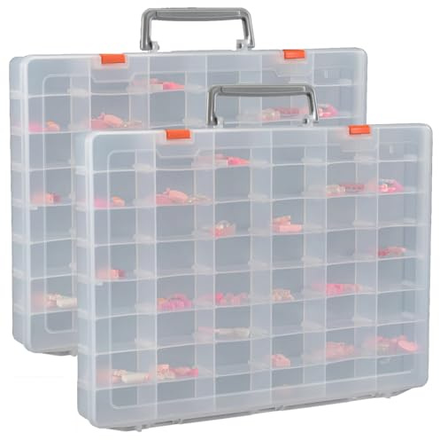 KEALBAUS Confezione di 2 scatole di immagazzinaggio in plastica trasparente a 48 griglie con separatori regolabili, organizer per perline