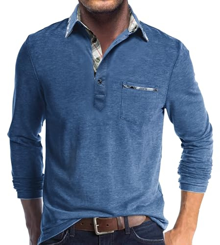 Comilaka Poloshirts Herren Langarm Kontrastfarbe Polo mit Tasche M-3XL | Getäfelt Kontrast,Polohemd,Golfshirt,Casual,Business,Herbst,Winter