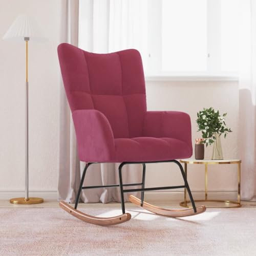 Willood Wilood Schaukelstuhl Sessel Relaxsessel Schaukelsessel Wohnzimmersessel mit Weißrot Samt