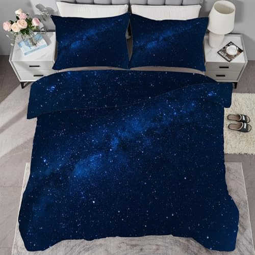 buyluhn Bettdecke 200x220 Ohne Bezug Nutzbar, Bettdecken Sternenhimmel Waschbar Ganzjahresdecke Blau 4 Jahreszeiten Steppdecke, Bettzeug Microfaser mit 2 Kissenbezug für Sommer Winter