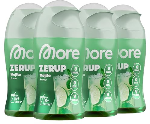 MORE Zerup, Mojito, 4 x 65 ml, für bis zu 32 l Fertiggetränk, zuckerfreier Sirup mit echten Fruchtextrakten, vegan, zero Kalorien - made in Germany
