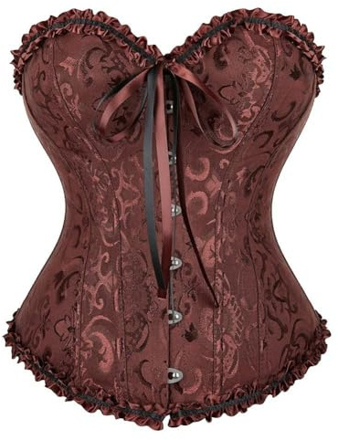 Shyllin Korsett, för kvinnor, helbröst, korsett, topp, svart, gotisk bystier, korsett, vintagekläder, body, shaper, halloween, karneval, jul, bollar, fester, BRUN, S-M