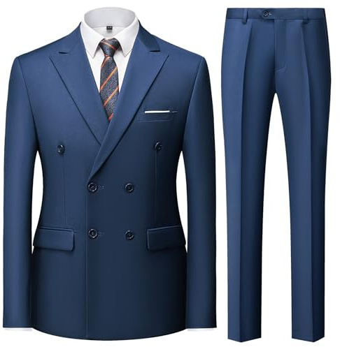 KUDMOL Herren Anzüge 2 Teilig Herrenanzüge Zwei Knöpfe für Hochzeit Herrenanzug Smoking Sakko Hose Set(Marineblau,2XL)