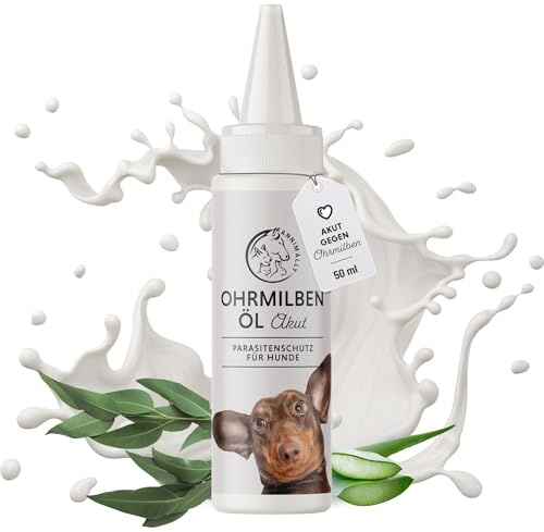 Ohrmilben Hund Akut hochwirksames Sofortmittel - Ohrmilbenöl gegen Juckreiz bei Ohrmilben und Grasmilben Hund - Ohrentropfen für Hunde mit Aloe Vera und Eukalyptusöl - Ohrentropfen Hund Entzündung