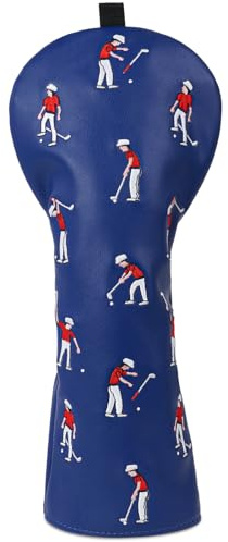Golfschlägerhauben aus Holz für Driver/Fairway/Hybrid/(1.F.H) blaues PU-Leder-Golfer-Muster