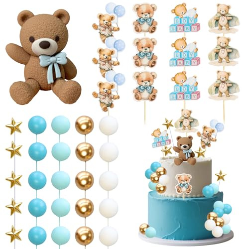 Decoracion Tarta Oso, Decoración de Pastel Oso, 38 Pcs Decoracións Tarta de Bolas, Adornos para Tartas de Cumpleaños, Bolas Cake Topper para Fiesta de Cumpleaños