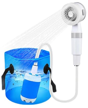 Bomba De Ducha Para Camping,Bomba De Agua Ducha Portátil Exterior 5000mAh - Multiusos 2 Modos de Rociado Accesorios Camping Baño de Mascotas Lavado de Coche Senderismo Playa Viajes Autocaravana