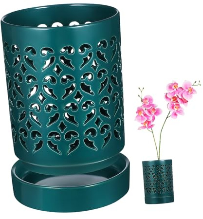 HEMOTON Pot à Orchidées en Céramique Ajouré avec Soucoupe pour Plantes D'intérieur, Pot Cylindrique de Taille, Drainage pour Jardinage Intérieur et Extérieur