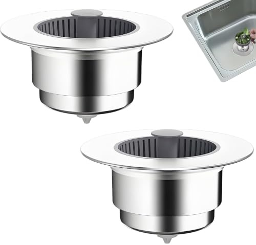 2 PCS 3 in 1 Kitchen Sink Strainer Kitchen Sink Plug Replacement Stainless Sink Plugs Universal for UK Sink Plug Strainer, Anti-Clogging Prevents Odors Design or Home Dishwashing Routines Prep Areas