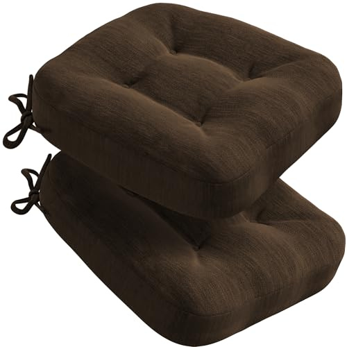 Codi Stuhlkissen 40 x 40 cm, 2er-Set, 8 cm dick, Sitzkissen Outdoor, Braun | Memory Foam für Sitzkomfort, wasserabweisender Bezug, rutschfester Halt mit Bindebändern, ideal für Gartenstühle und Balkon