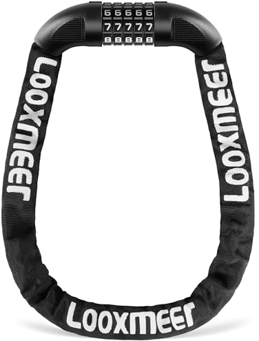 Looxmeer Bike Lock, Bike Locks High Security, Heavy Duty Thicken Chain 8mm, 5-Digit Enlarged Combination Wheel & Plug, 90cm/3ft Bicycle Lock, Chain Locks for Motorbike, Scooter, Fence, Black & White
