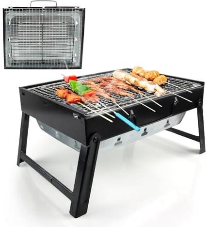 SilverChry Barbecue Portatile a Carbon, Griglia da Tavolo, 34x27x20cm Fornacella a Carbone, Barbecue da Picnic, per Picnic, Giardino, Terrazza, Campeggio, Viaggio