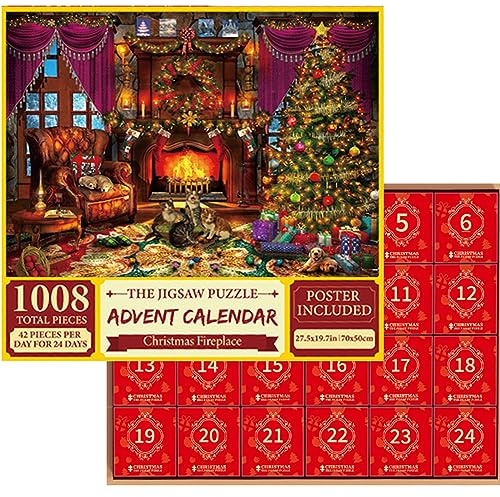 Jigsaw Advent Calendar 2023 for Adults Kids 24 Days Christmas Countdown Calendar 1008 Pieces Xmas Themed Christmas Decorations