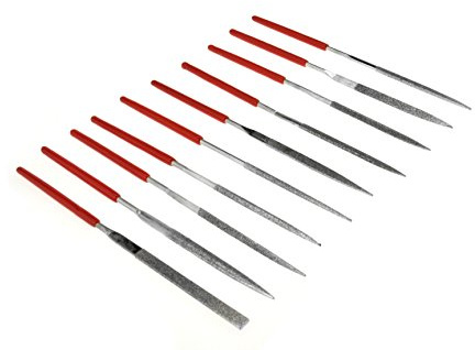 SE 73810DF 10-Piece Mini Diamond Needle File Set, 150 Grit - Assorted Shapes, 3-1/4 Length - Ideal for Jewelers, Wood, Stone, Glass, Gemstones