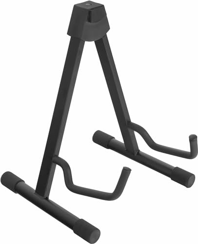 Classic Cantabile GS-2009A Gitarrenständer für Akustikgitarren/-Bässe - 3-fach verstellbar - Druckknopfsystem - zusammenlegbar - gepolsterte Auflagefläche - Gummifüße - schwarz