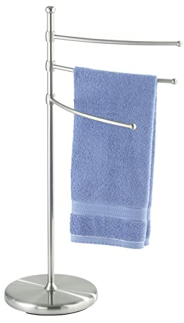 WENKO Handtuchständer Adiamo mit 3 Armen - Kleiderständer, höhenverstellbare Arme, Stahl, 28.5 x 90 x 53 cm, Matt, Silber