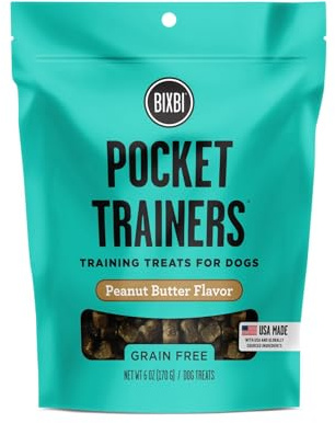 BIXBI Pocket Trainers, Peanut Butter - Training Treats for Dogs - Low Calorie All Natural Grain Free Dog Treats