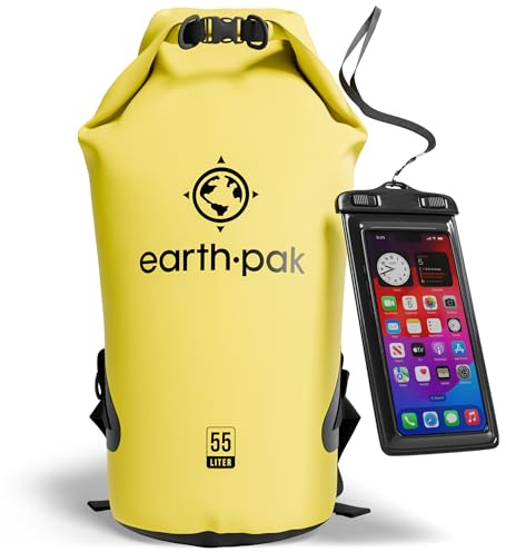 Earth Pak -Waterproof Dry Bag - Roll Top Dry Sack Keeps Gear Dry for Boating, Hiking, Camping and Fishing with Waterproof Phone Case (Yellow, 10L)
