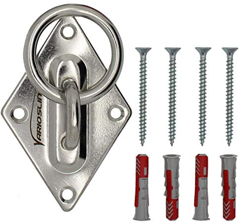Deckenhalterung Edelstahl Variosling® für Sling Trainer, BoxSack Halterung, Hängematten Deckenbefestigung Halterung Hängesessel Blumenkübel Sonnensegel Schaukel Fahrrad (inkl. Fischer Schrauben+Dübel)