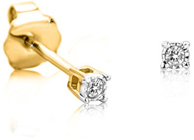 Orovi Schmuck Damen runde Solitärohrstecker mit 2 natürlichen Diamanten in einer Krappen Fassung Zeitlose klassische Ohrringe aus Bicolor Gold/Weißgold 9 Karat (375) Gold