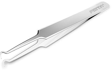 Blackhead Acne Extraction Tweezers - FEITA Pro & Surgical-Grade Stainless Steel Bend Curved Comedone Extractor Tweezer Tool for Remove Whitehead and Clogged Pores, Pimple - Silver