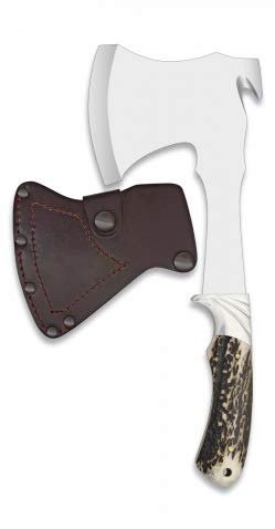 Cuchilleria Deportiva ALBAINOX- 32366- Hacha de Caza Albainox Asta Ciervo. Skinner. Funda Piel - Herramienta para Caza, Pesca, Camping, Outdoor, Supervivencia y Bushcraft